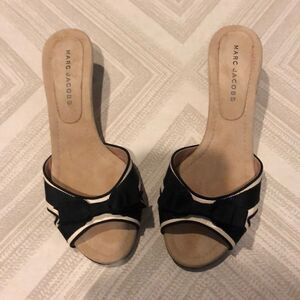 Marc Jacobs Black & White Bow Slides with Heel Size 39